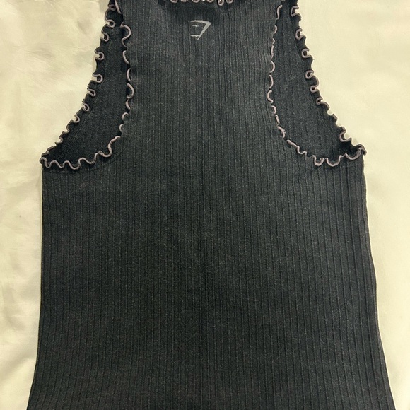 Gymshark Black Ribbed Tank with Ruffle Trim - Picture 2 of 5